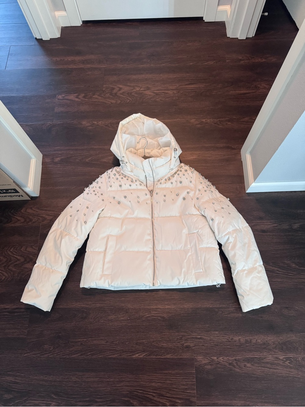 White Rhinestone Puffer Jacket